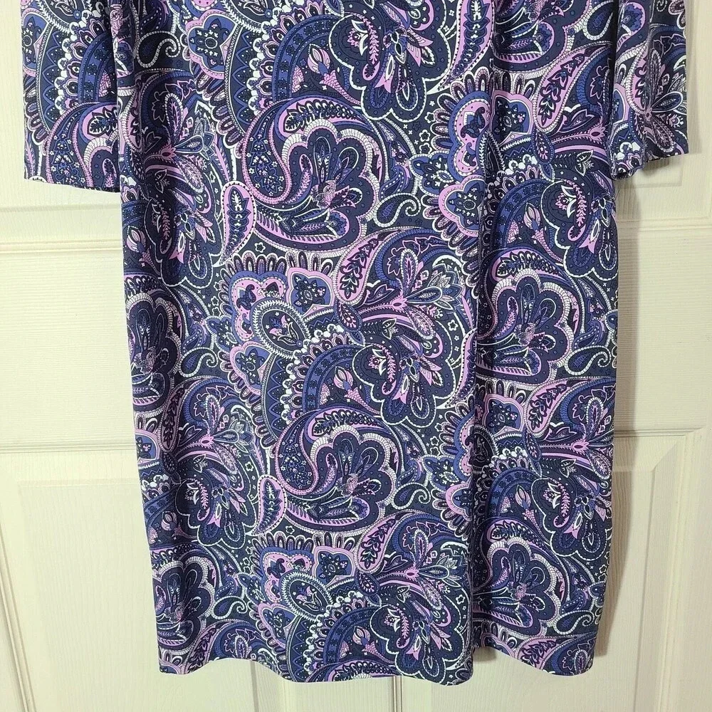 Talbots size Medium Jersey A line dress in polished paisley blue and purple boho